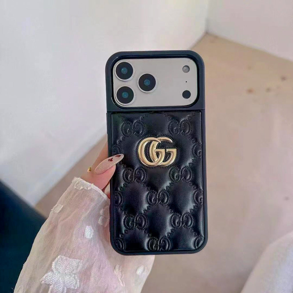 Luxury Stamped Leather iPhone Case for 13-17