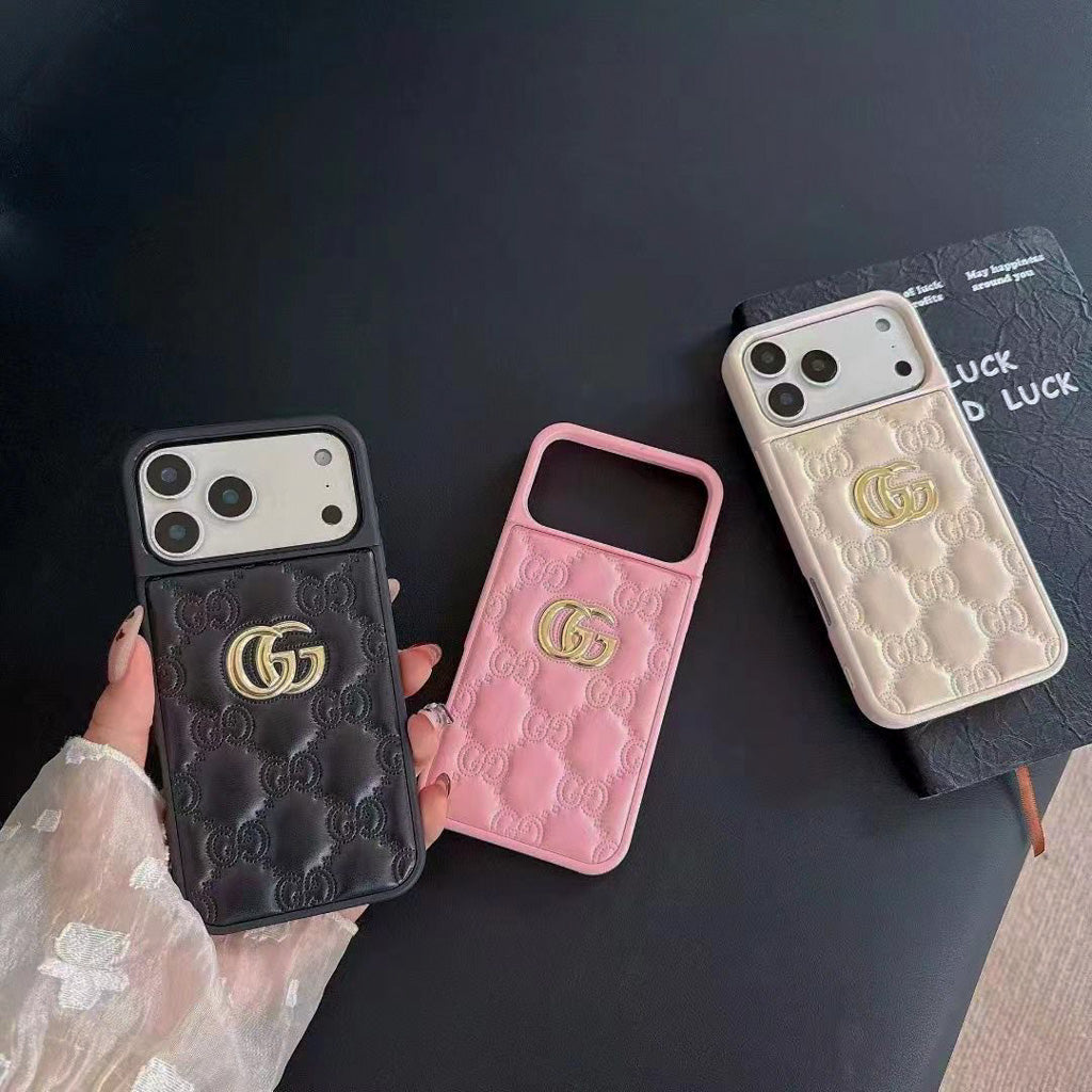Luxury Stamped Leather iPhone Case for 13-17