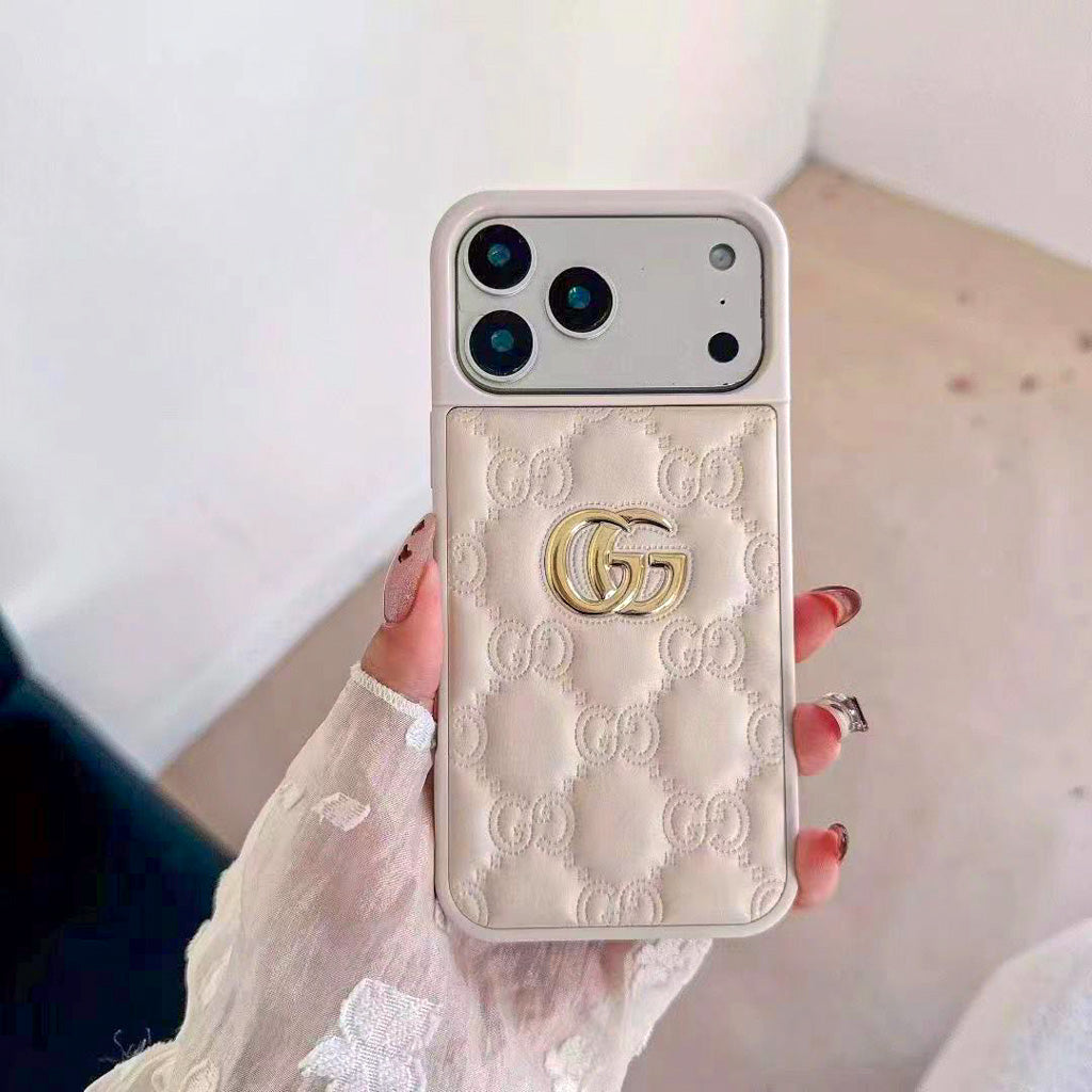 Luxury Stamped Leather iPhone Case for 13-17