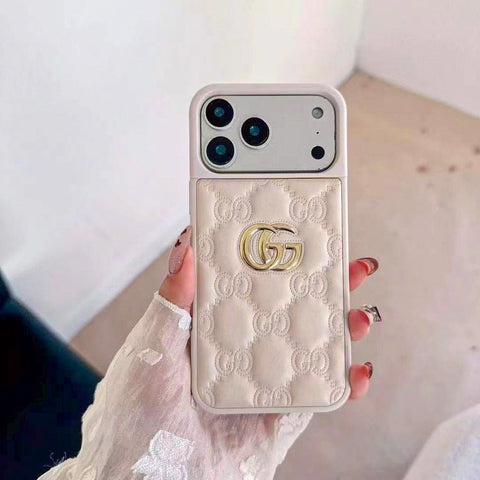 Luxury Stamped Leather iPhone Case for 13-17