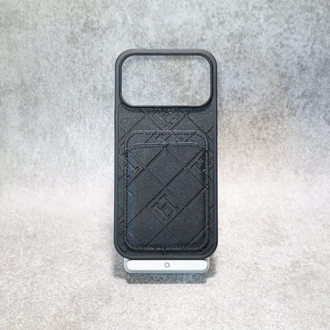 Stamped Leather H Phone Case With Card Holder  For iPhone 17 / 16 / 15 / 14