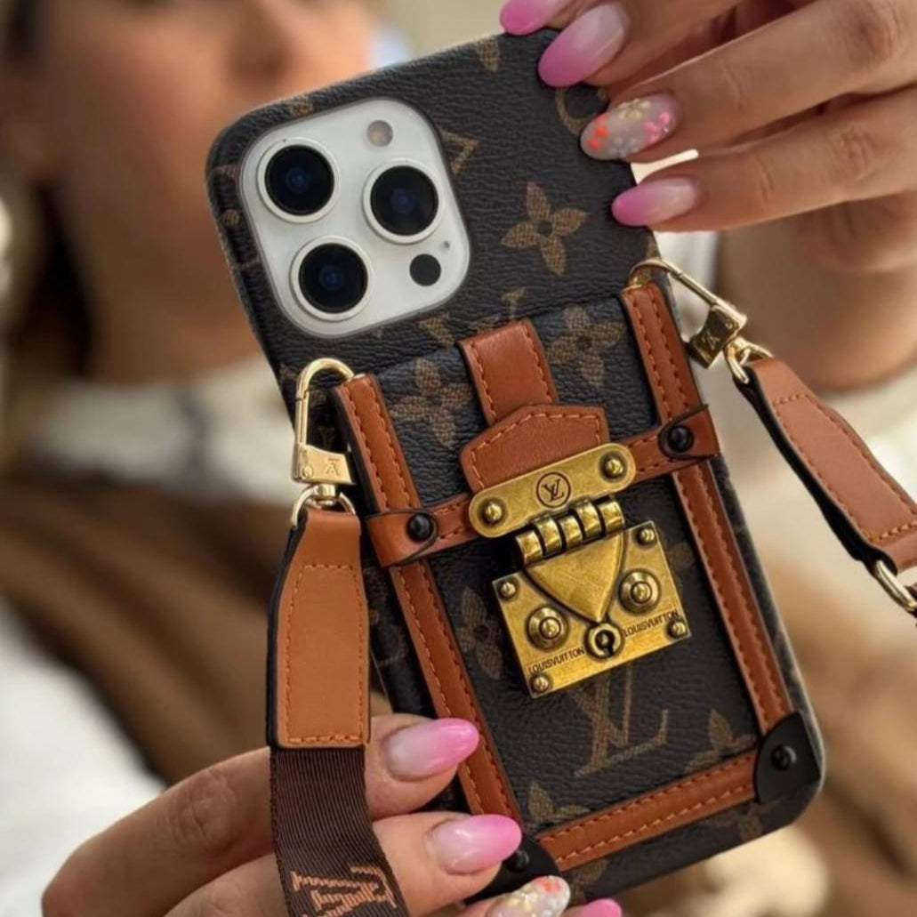 Canvas Leather Wallet Card Holder Crossbody iPhone Case