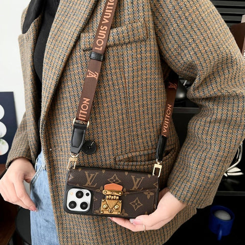 LUXURY LOCK CARD BAG CROSSBODY CHAIN IPHONE CASE