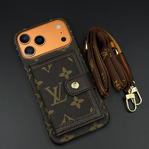 Lv Leather Card Holder Phone Case For iPhone 17 / 16 / 15 / 14