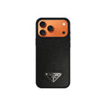 Premium Saffiano Leather Case with Metallic Badge for iPhone 12-17 Series