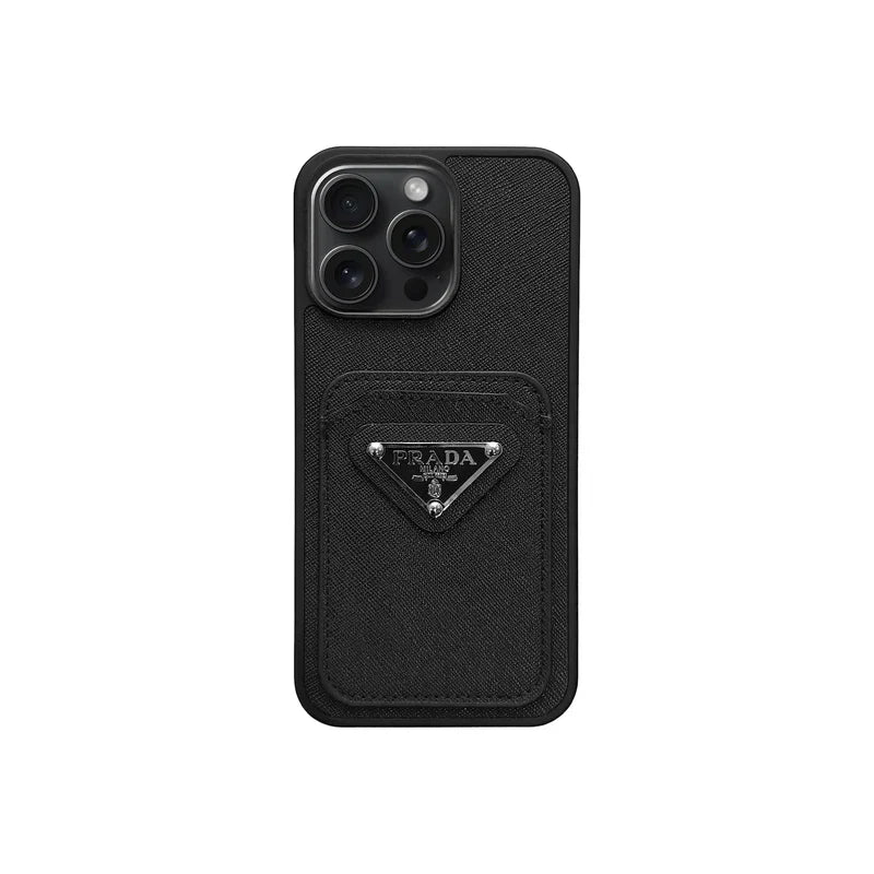 Luxury Saffiano Leather Case with Card Pocket for iPhone 12-17 Series