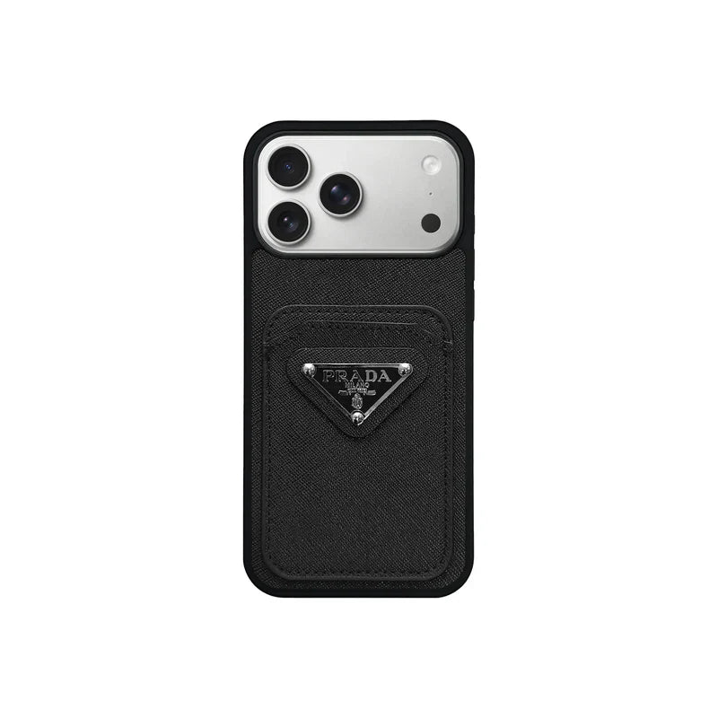 Luxury Saffiano Leather Case with Card Pocket for iPhone 12-17 Series
