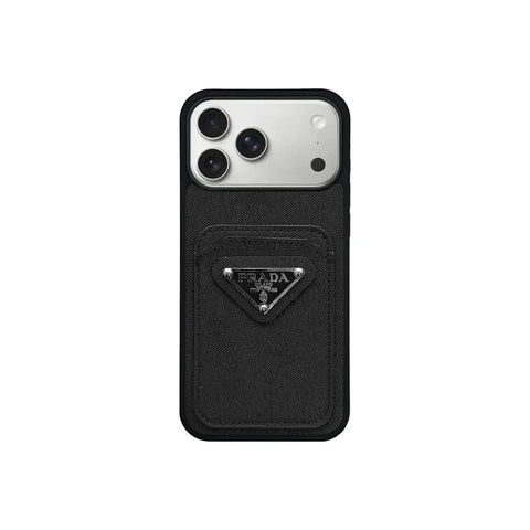 Luxury Saffiano Leather Case with Card Pocket for iPhone 12-17 Series