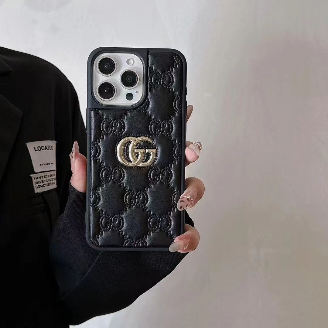 Luxury Stamped Leather iPhone Case for 13-17