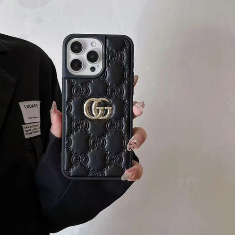 Luxury Stamped Leather iPhone Case for 13-17