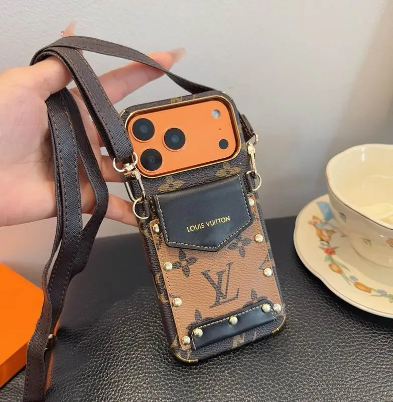 Luxury LV Phone Case with Strap For iPhone 17/ 16/ 15/ 14
