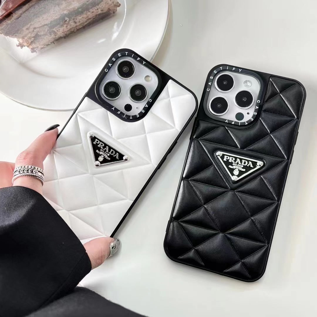 PD Diamond Goose Down Metal Triangle Label iPhone Case