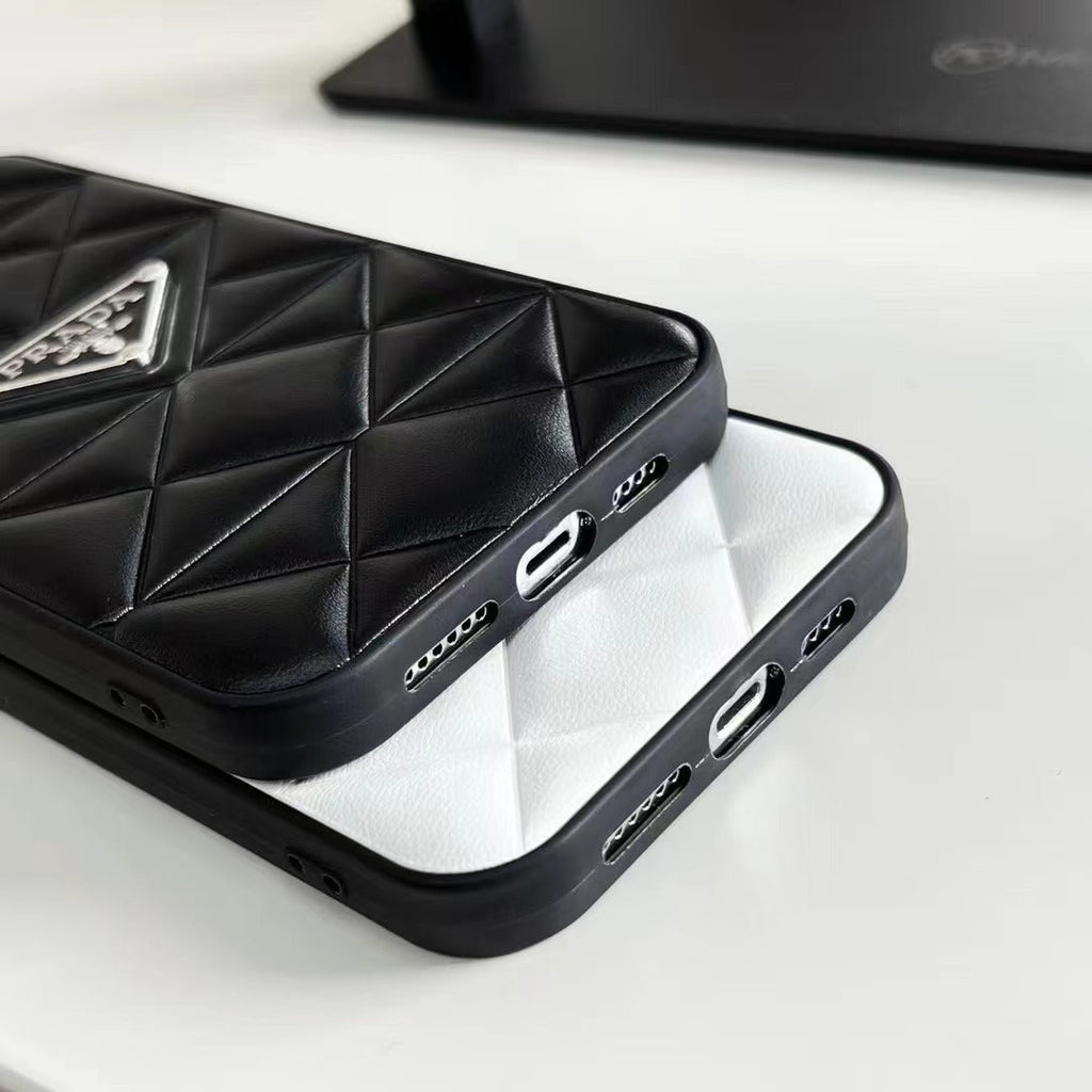 PD Diamond Goose Down Metal Triangle Label iPhone Case