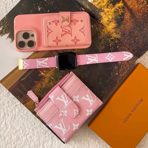 LV Luxury Leather Card Holder Phone Case for iPhone 17 / 16 / 15 / 14