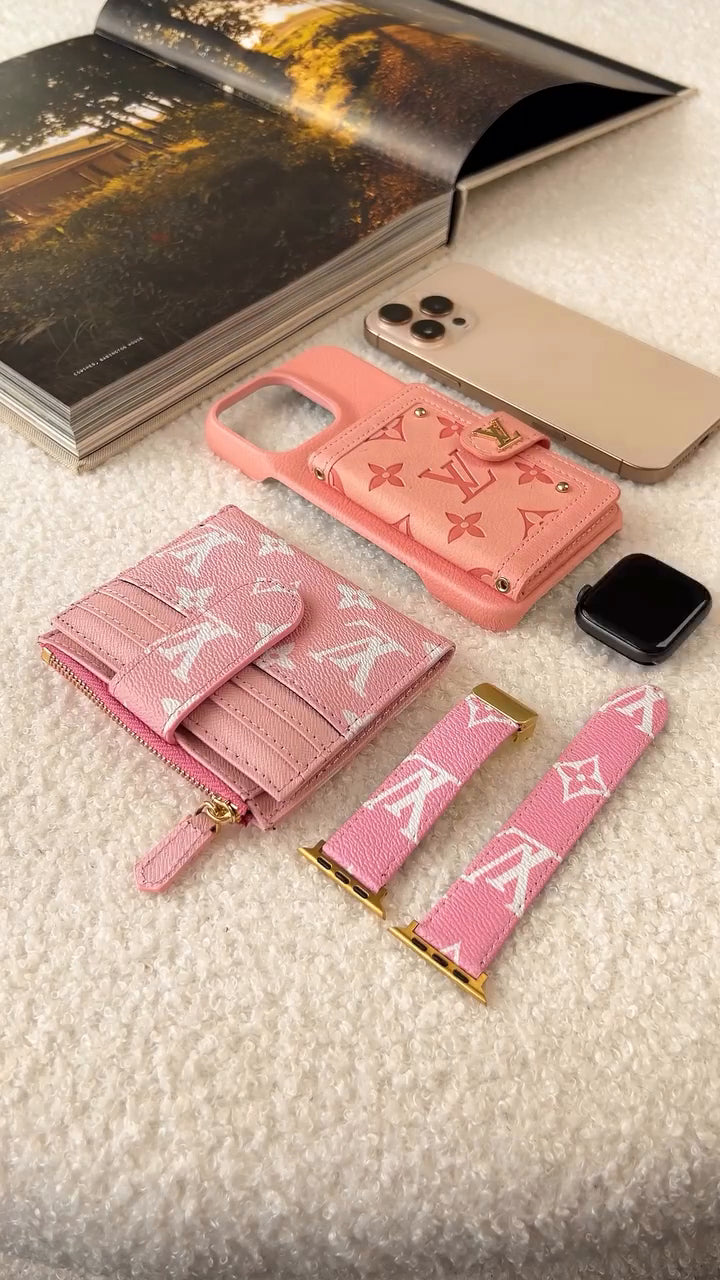 LV Luxury Leather Card Holder Phone Case for iPhone 17 / 16 / 15 / 14