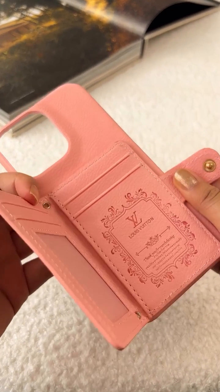LV Luxury Leather Card Holder Phone Case for iPhone 17 / 16 / 15 / 14