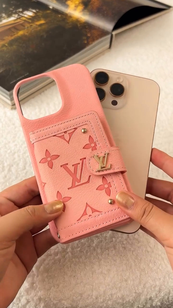 LV Luxury Leather Card Holder Phone Case for iPhone 17 / 16 / 15 / 14
