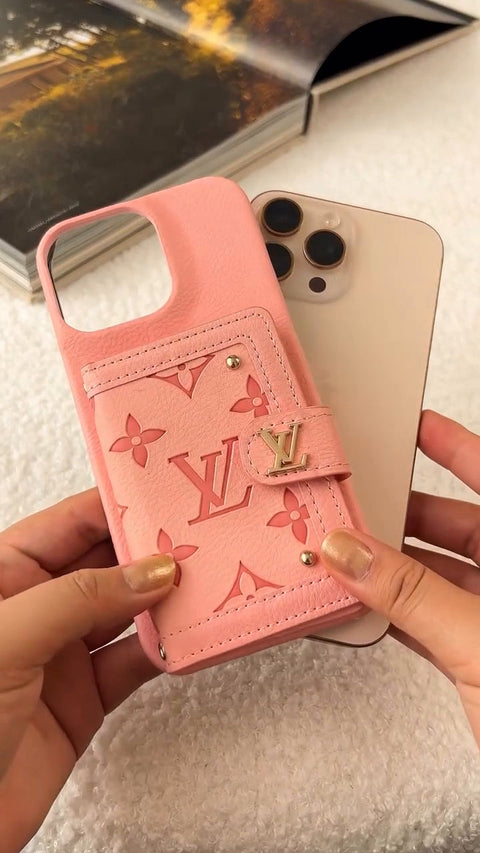 LV Luxury Leather Card Holder Phone Case for iPhone 17 / 16 / 15 / 14
