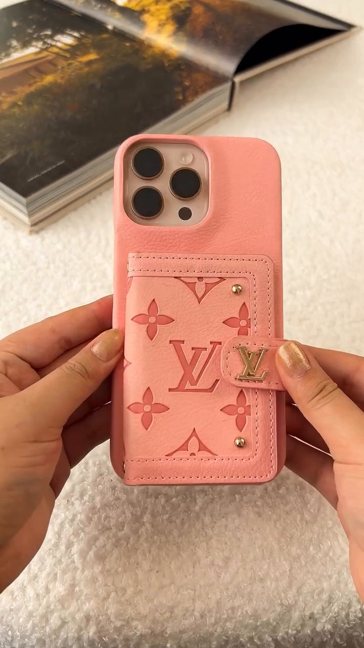 LV Luxury Leather Card Holder Phone Case for iPhone 17 / 16 / 15 / 14