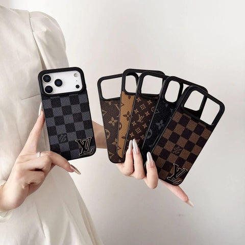 Luxury Brand Leather with Black Logo Phone Case for iPhone Duo/18-13
