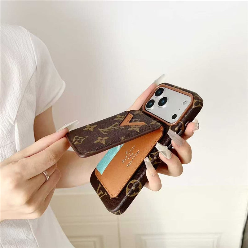 Lv Leather Card Holder Phone Case For iPhone 12-17
