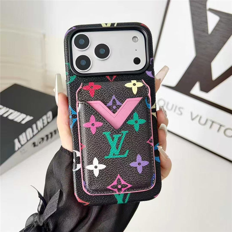 Lv Leather Card Holder Phone Case For iPhone 12-17