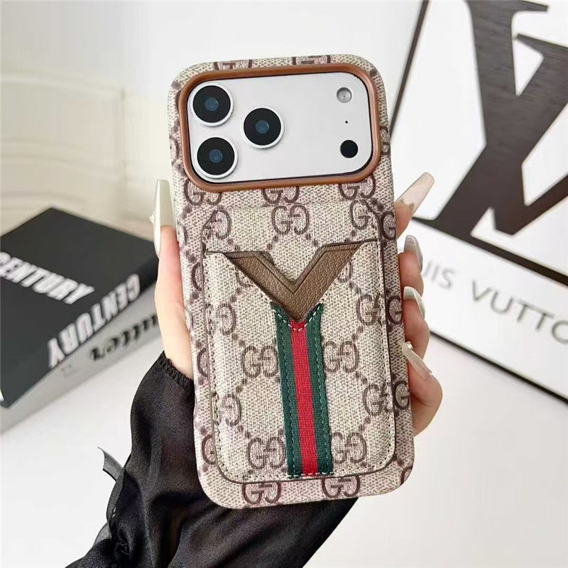 Lv Leather Card Holder Phone Case For iPhone 12-17