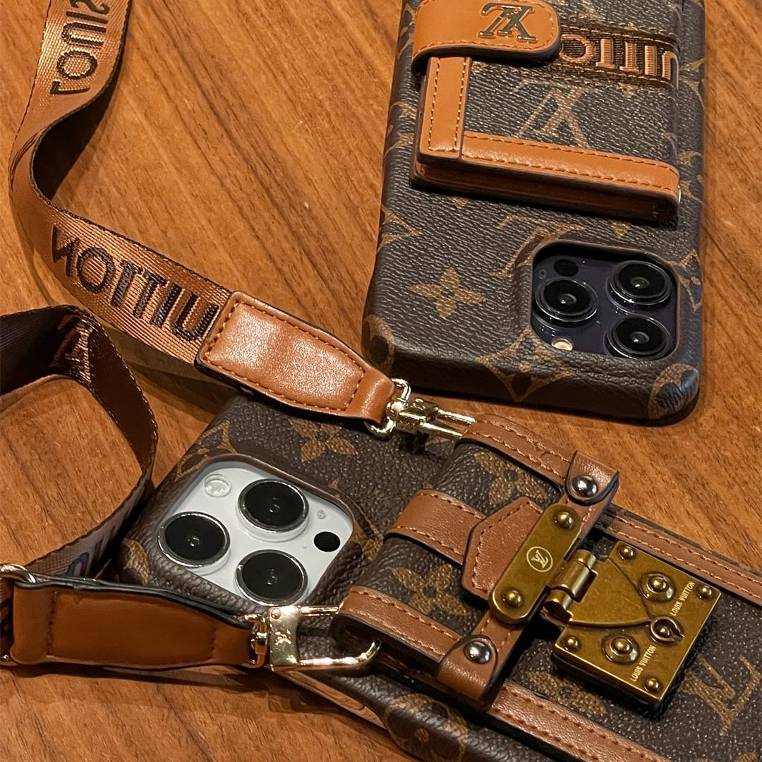 Canvas Leather Wallet Card Holder Crossbody iPhone Case
