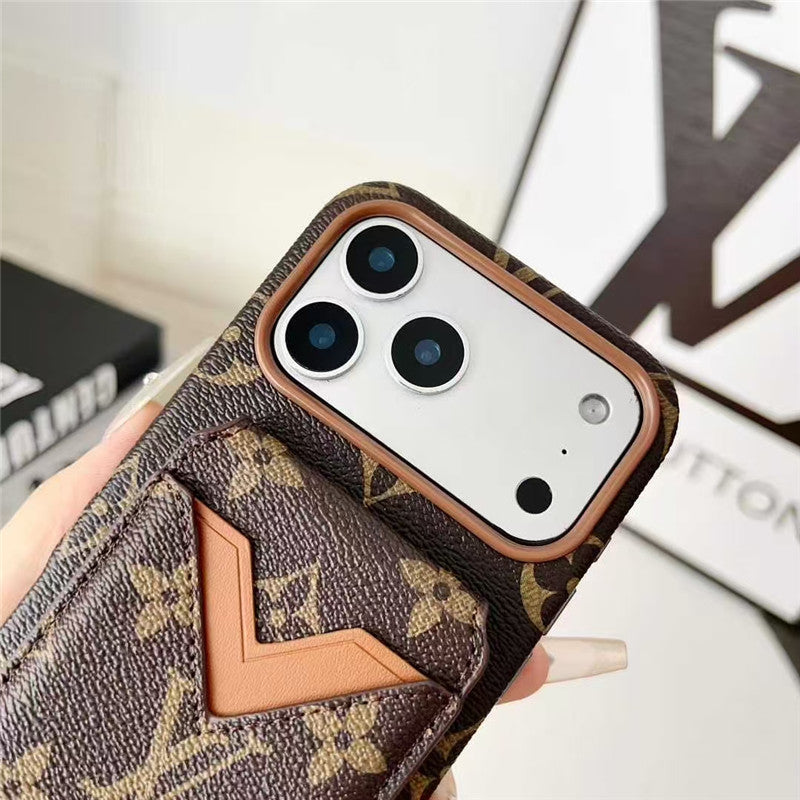 Lv Leather Card Holder Phone Case For iPhone 12-17