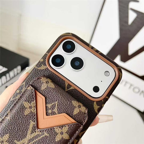 Lv Leather Card Holder Phone Case For iPhone 12-17