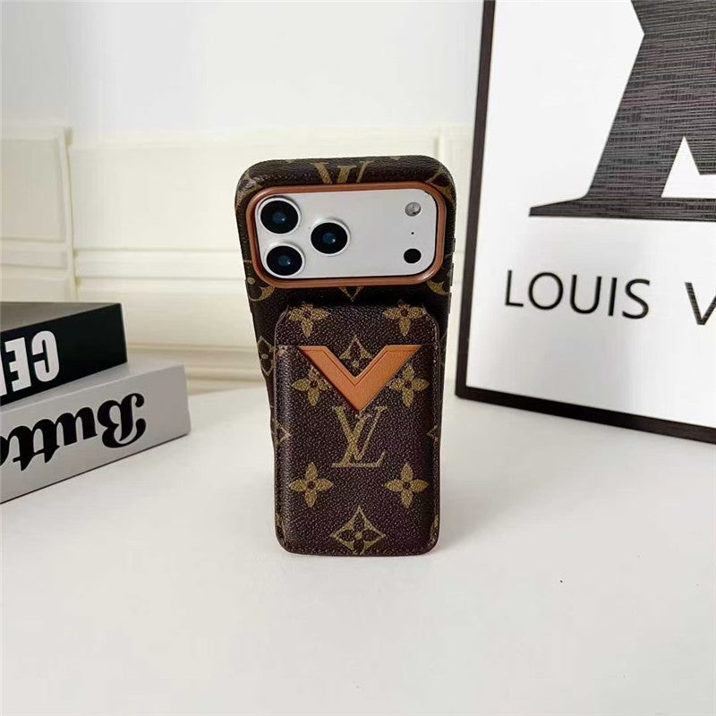 Lv Leather Card Holder Phone Case For iPhone 12-17