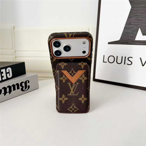 Lv Leather Card Holder Phone Case For iPhone 12-17