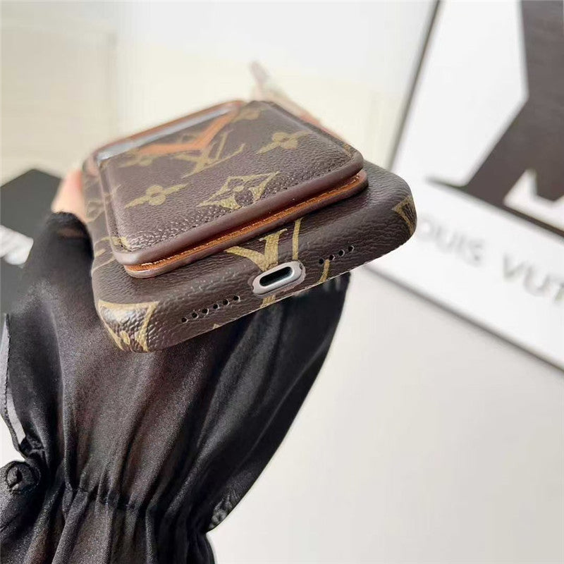 Lv Leather Card Holder Phone Case For iPhone 12-17