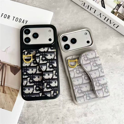 Dior Leather Phone Case With Card Holder For iPhone 17/ 16 / 15/ 14