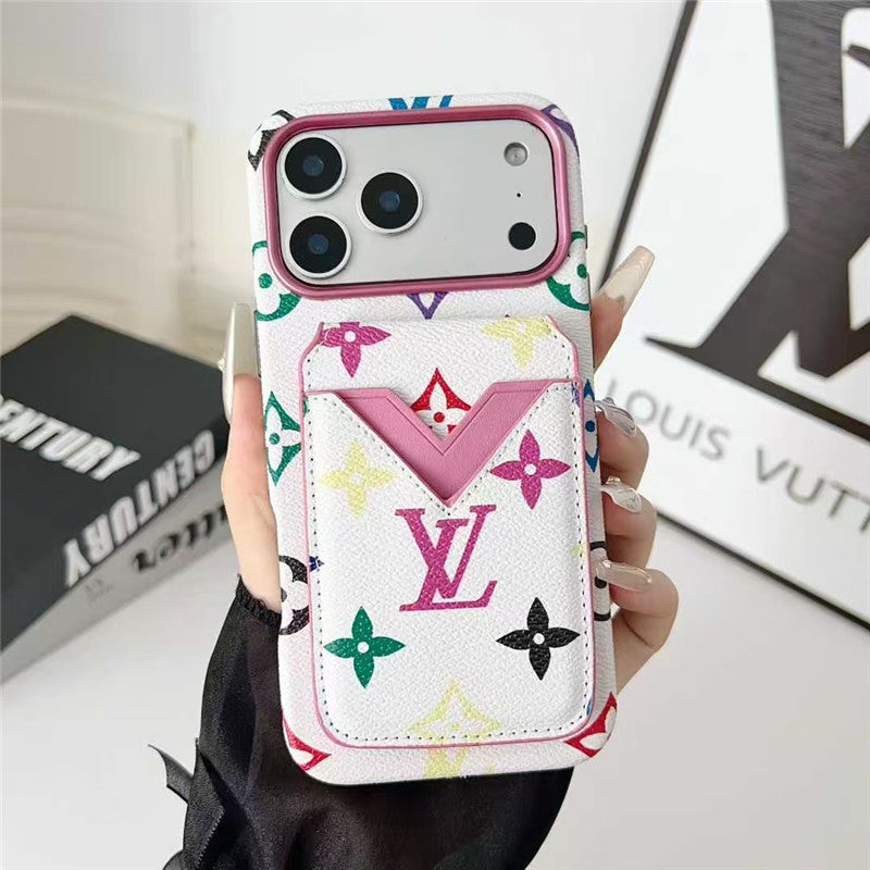 Lv Leather Card Holder Phone Case For iPhone 12-17