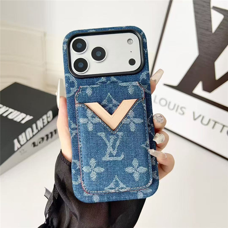 Lv Leather Card Holder Phone Case For iPhone 12-17