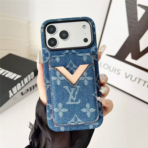 Lv Leather Card Holder Phone Case For iPhone 12-17