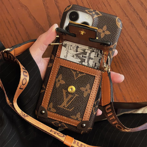 Canvas Leather Wallet Card Holder Crossbody iPhone Case